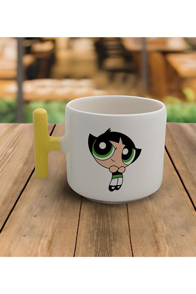 GünayStore Latte & Espresso Handmade Powerpuff Girls Buttercup Yellow T Handle Mug 200 Ml