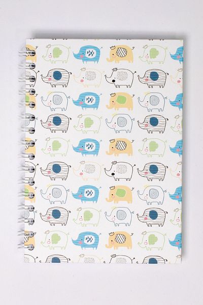 paperlab A5 Cute Elephants Spiral Checkered Hard Cover Notebook
