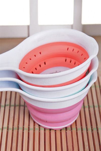 Kenpool Foldable Plastic Layered Colander Fruit Vegetable Pasta Handle Strainer Assortment