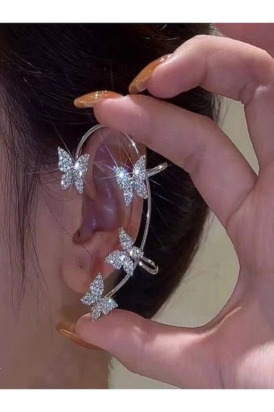 Bluokbeauty Σκουλαρίκι τρυπήματος με μεταλλικό κρύσταλλο πεταλούδα Zircon Gem