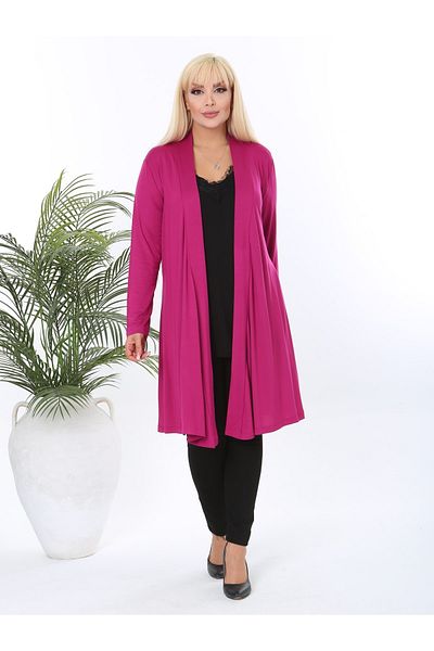LİKRA Women's Large Size Asymmetrical Molded Flexible Viscose Cardigan