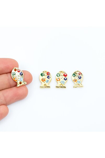 yfhobi 1 Adet - 17 Mm Balık Desenli Beş Renk Nazar Mineli Altın Kaplama Takı ...