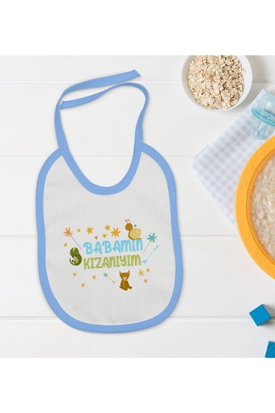 Bk Gift Kids I'm My Father's Daughter Designed Blue Baby Food Bib-1