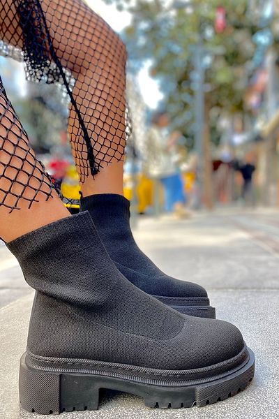 SHOEBELLAS Lenora Black Knitwear Γυναικείες Μπότες