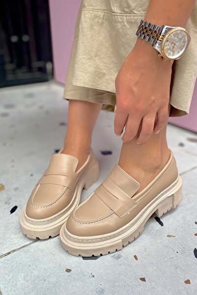 SHOEBELLAS Sandra Nude Cilt Kadın Loafer Ayakkabı