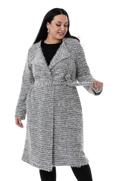 DISENTIS MODEST Gray Midi Length Belted Shawl Collar Cardigan - Large Size