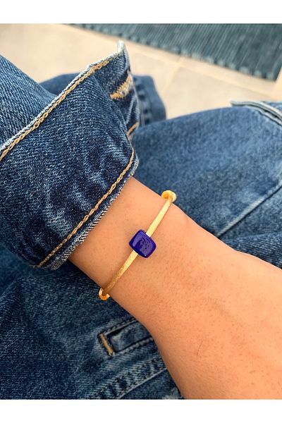 Atelier Çağla Dark Blue Square Glass Beaded Rope Bracelet