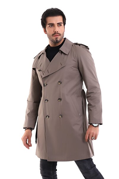By Karaaslan Erkek Trençkot Pardesü Bej Koton