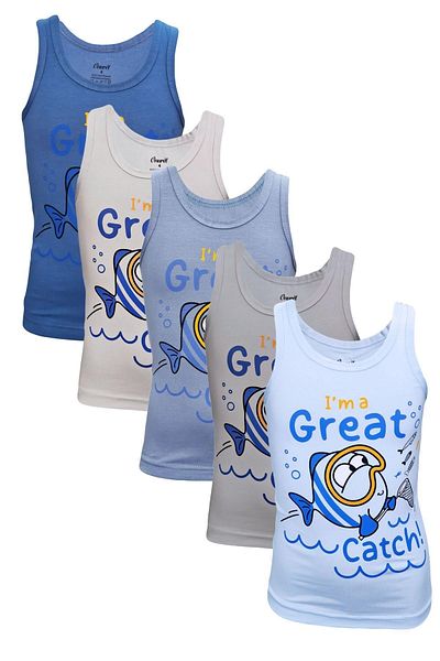 Onurel Set of 5 Fish Printed Boy's Lycra Colored Undershirt