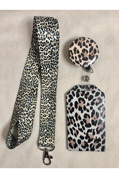 Hediyebum Set de curea pentru gât cu model leopard și suport pentru carduri