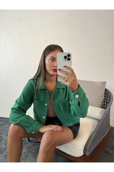 Fame Jachetă Crop de damă verde