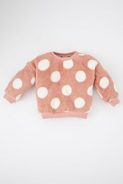 DeFacto Kız Bebek Bisiklet Yaka Çiçekli  Welsoft Pelüş Sweatshirt