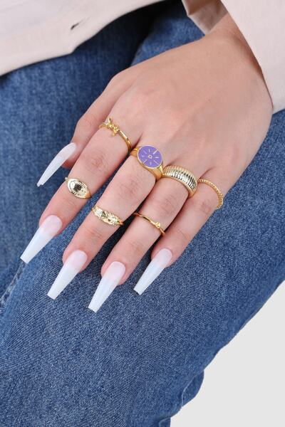 Ervalina مجموعة خواتم بتصميم مكون من 6 قطع 1360 لون ذهبي