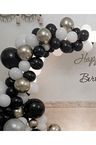 RÖNESANS PARTİ سلسلة بالونات كروم أبيض وأسود فضي 70 قطعة