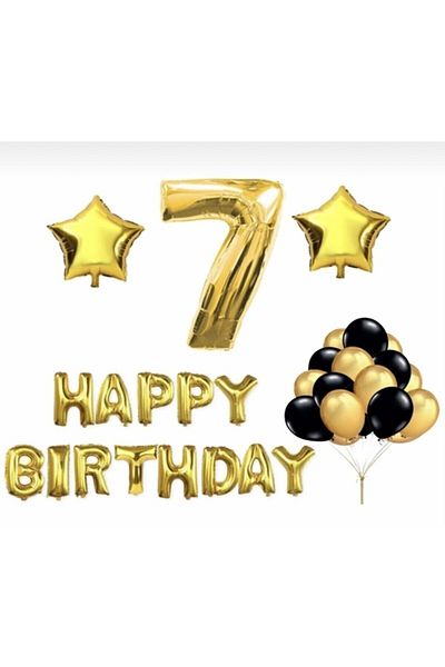 Deniz Party Store 7 Year Old Happy Birthday - Star Gold Foil and Balloon Star Set
