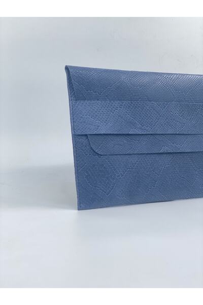 MAT Deri Macbook Case Blue 13"/13.3" Compatible Snake Pattern Genuine Leather Handmade Laptop Bag