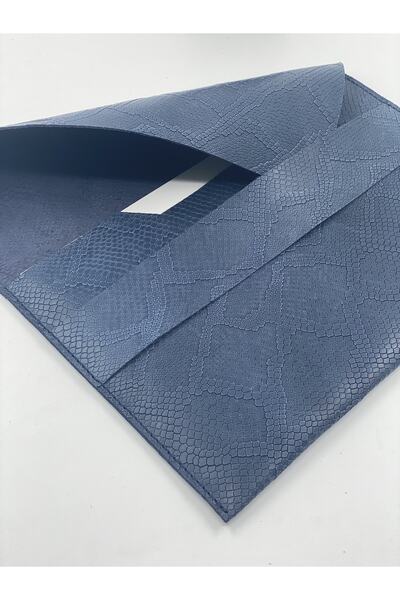 MAT Deri Macbook Case Blue 13"/13.3" Compatible Snake Pattern Genuine Leather Handmade Laptop Bag