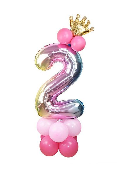 RÖNESANS PARTİ 2 Year Old Rainbow Colors Number Balloon Gold Crowned 2 Number Balloon