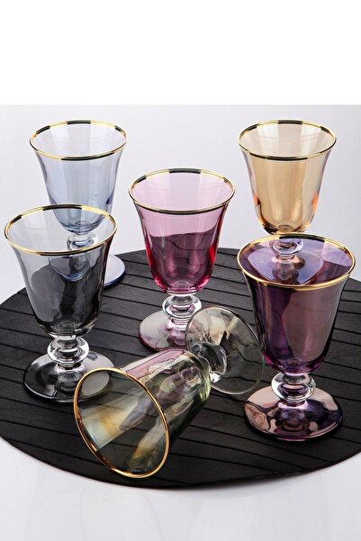 WuuQ Lüx 6 Kişilik Ayaklı Renkli Su Veya Meşrubat Bardağı- 6 Renk