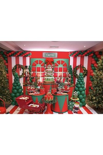 RÖNESANS PARTİ New Year Celebrations Green Red Christmas New Year Balloon 50 Pieces 5 mt Balloon Chain