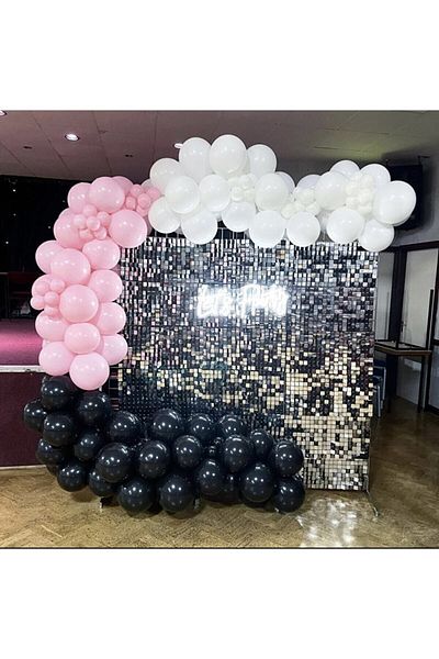 RÖNESANS PARTİ Pastel Black White Pink Balloon Chain 100 Pieces + 5 Mt Balloon Chain