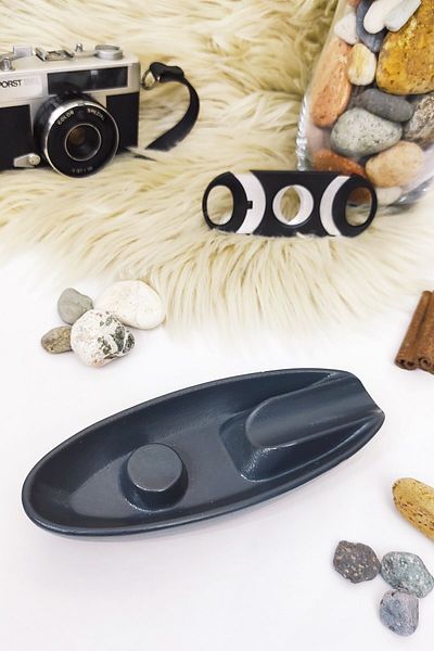 Esafe Home Concrete Long Chamber Cigar Ashtray + Cigar Cutting Scissors