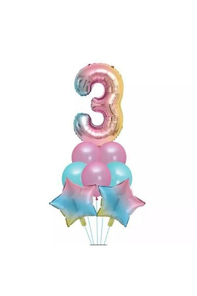 RÖNESANS PARTİ Unicorn Folyo Balon Doğum Günü Seti 3 Yaş