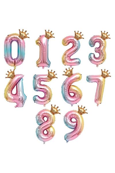 RÖNESANS PARTİ 8 Years Old Rainbow Number And King Crown Foil Balloon Birthday Party Celebration Set