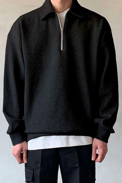 North London Men's Polo Neck Black Oversize Sweatshirt