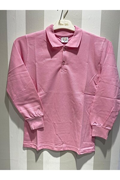 BLUEMOOR Unisex Polo Neck Long Sleeve Pink T-shirt