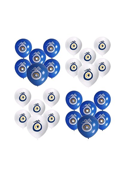 Genel Markalar Nazar Boncuğu Baskılı Beyaz Mavi Sünnet Parti Balonu 30 Adet