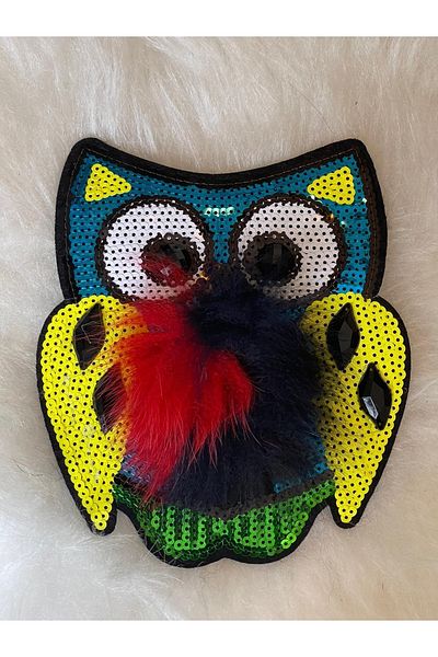 Gönülden Tasarım 18x17 Cm Paiete Paiete Pietre Pompon Puf Puf Bufniță Aplicație Patch Crestă