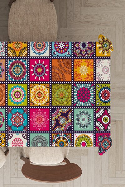 RugViva Washable Stain Resistant Stain Resistant Thai Feather Velvet Fabric Tile Patterned Tablecloth Mso109