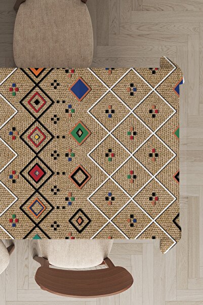 RugViva Washable Stain Resistant Stain Resistant Thai Feather Velvet Fabric Ethnic Pattern Tablecloth Mso112