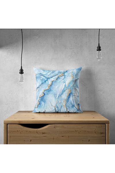 Lostello Home Husă de pernă cu model de marmură albastră, aurita galbenă, imprimată digitală 43*43