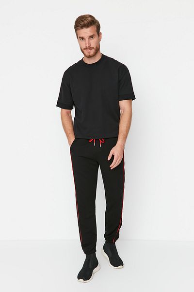 Trendyol Collection Black Men's Regular Fit Printed Piping Detailed Rubber Leg Sweatpants TMNAW23EA00011