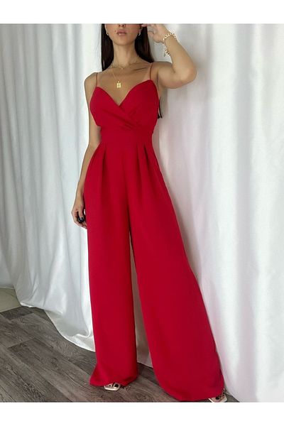 Secret Passion Lingerie Stil Culoare Roșu Curea din țesătură creponată elastică Decolteu dublu Rochie de seară lungă Salopetă 582101   697