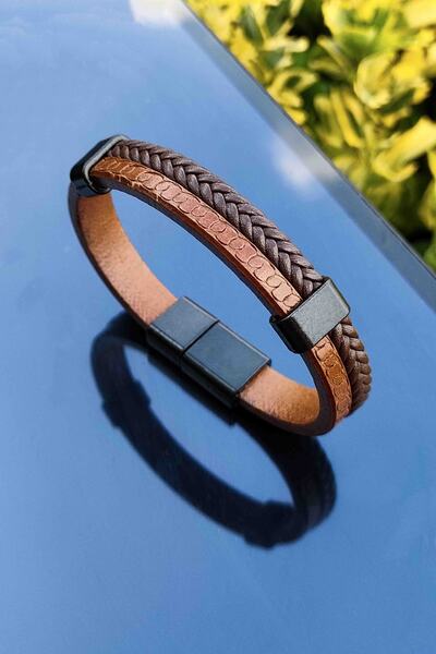 TREND COLLECTİON Men's Genuine Leather Bracelet Brown Color Classic Bracelet