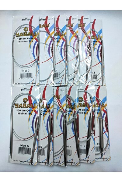 ATMACA TUHAFİYE Yabalı 100 Cm Çelik Misinalı Titanyum Örgü Şişi Seti 12 Li Tam Set 2-2,5-3-3,5-4-4,5-5-6-7-8-9-10 No