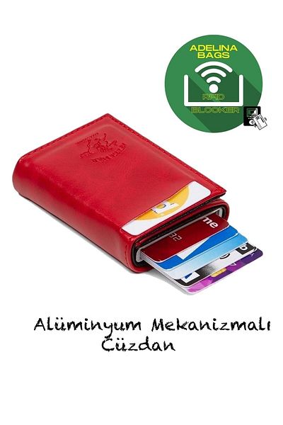 Linatigers Adelina Unisex Red Aluminum Mechanism Sliding Card Holder Wallet Accessory