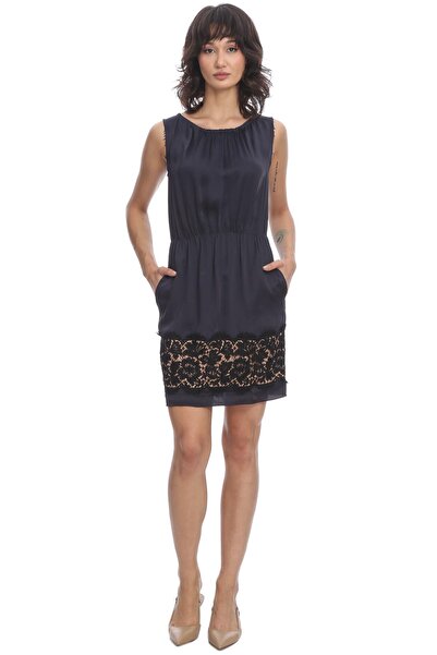 Lanvin Dantel Detaylı Lacivert Elbise