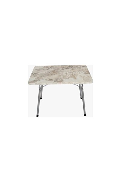 EGEMODÜLER 45x60 Cm Katlanır Masa Balkon Bahçe Kamp Masası Piknik Masası - Beyaz Mermer