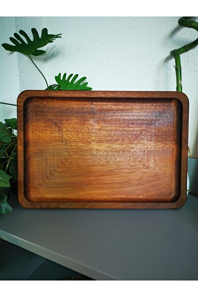 Dekor Estheteakwood Dikdörtgen Ahşap Iroko Tepsi Sunumluk