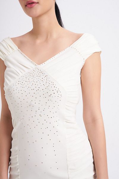 Balizza Blz-front V-neck Dress with Stone Detail