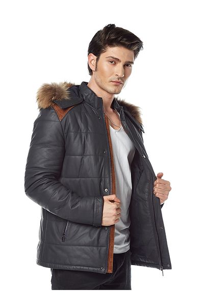 Hodore Bobe Inflatable Navy Blue Leather Coat