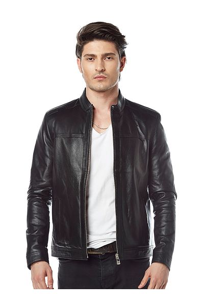 Hodore Men's Black Genuine Leather Coat
