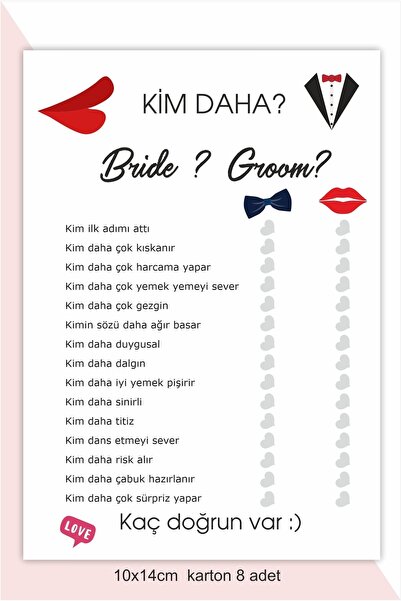 Hsn Gelin Mi? Damat Mı? Soru Kartı Düğün Nişan Bekarlığa Veda Kartları 8 Adet...
