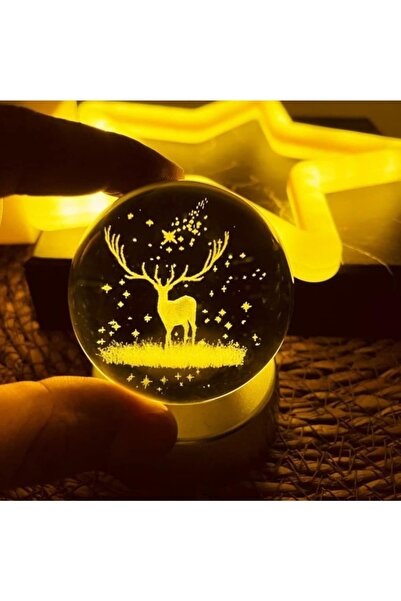 hediyeofisi Geyik Tasarımlı 3d Lazer Kesim Hediyelik Cam Küre Sevgiliye Hediye