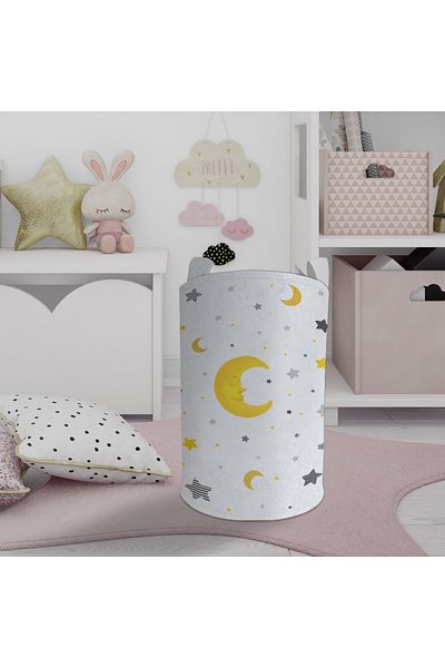 BAMBAŞKA MODA Moon And Star Patterned Toy Basket And Laundry Basket Bmos-022