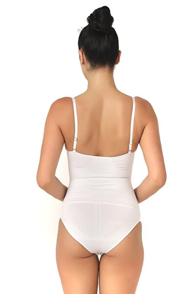 Cecimer 1 Size Reduced Seamless Slip Body Corset with Snap Fasteners 2072 White